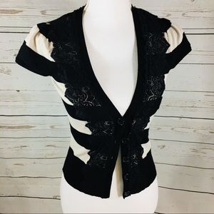 INC Black White Short Sleeve Button Up Sweater XS